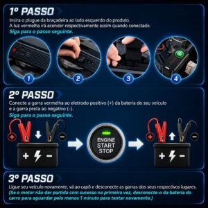 Compressor Portátil 4 em 1: Auxiliar de Partida, Bomba de Ar e Power Bank