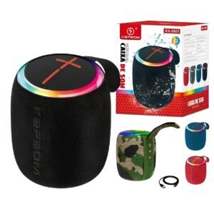 Caixa de Som Bluetooth KA-8881 Impermeável com LED e Potência de 7W
