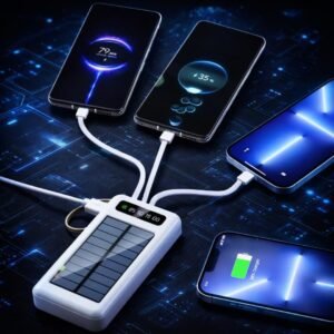 Power Bank Solar 10.000mAh 37Wh - Carregador Portátil com Cabos Integrados