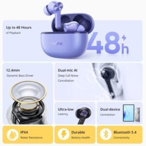 Fones de Ouvido Realme Buds T200 Lite Bluetooth 5.4 com Cancelamento de Ruído IPX4
