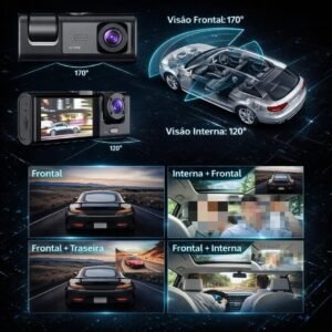 Câmera Veicular Black Box Full HD 3 Canais com Monitoramento 24h